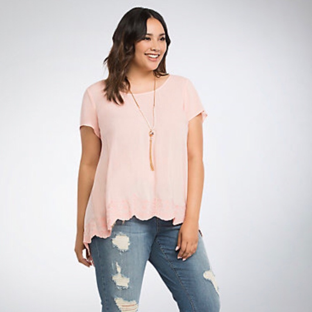 New with tags Embroidered trim split back top